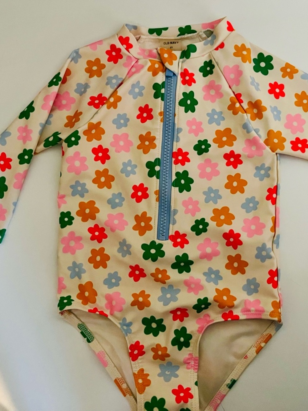 Old Navy Cream Floral Zip-Front Rash Guard